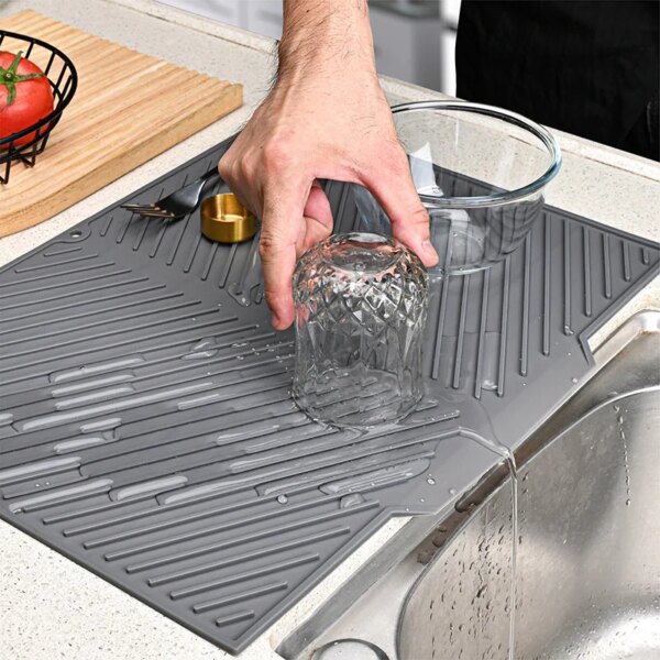 Food Grade Silicone Water Filter Pad Dish Fruit Vegetable Drain Drying Mat Non-slip Tableware Mat Heat-Resistant Kitchen Tool