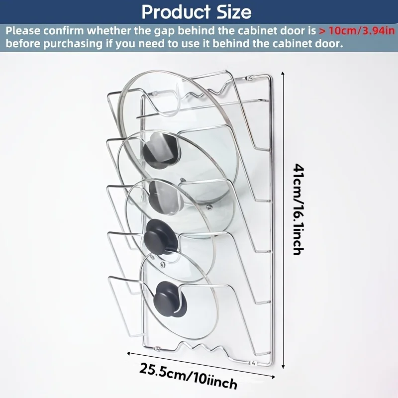 1 piece of steel pot lid storage rack -5-layer wall mounted shelf for kitchen cabinets, space saving metal bracket for pot lid a - Image 2