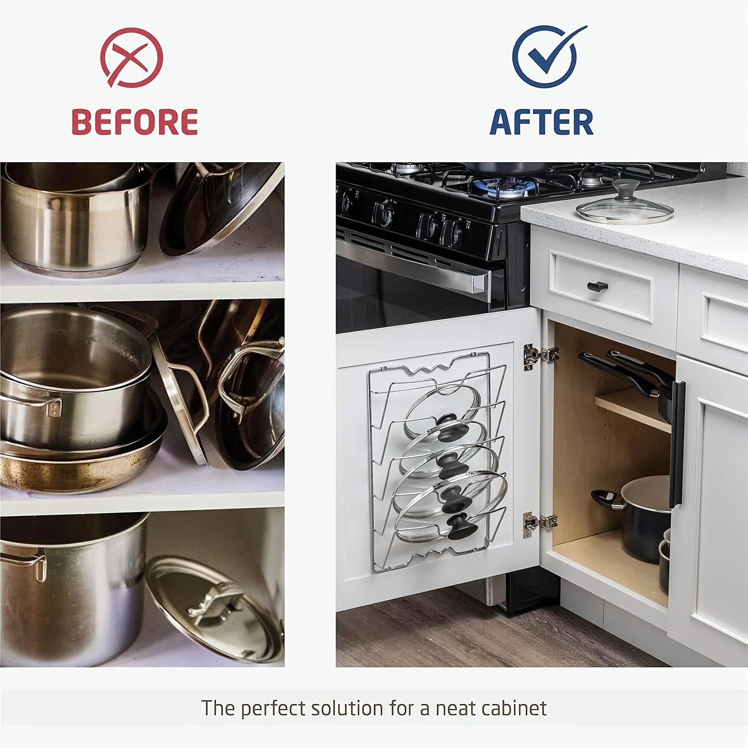 1 piece of steel pot lid storage rack -5-layer wall mounted shelf for kitchen cabinets, space saving metal bracket for pot lid a - Image 6