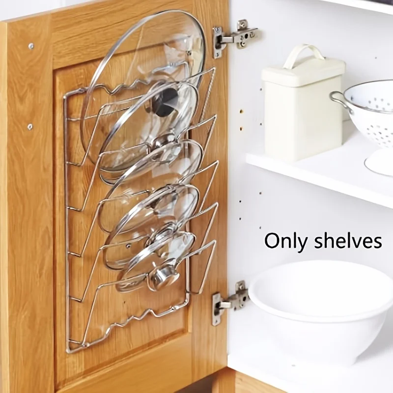 1 piece of steel pot lid storage rack -5-layer wall mounted shelf for kitchen cabinets, space saving metal bracket for pot lid a - Image 5