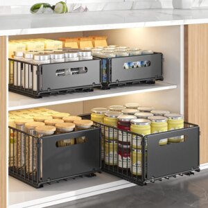 Non Perforated Folding Cabinet with Pull-out Basket Multifunctional Snack Storage Rack Household Kitchen Sink Storage Rack