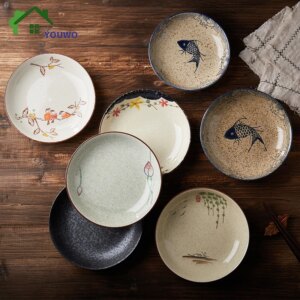 8inch Japanese Dessert Salad Dinner Plate Ceramics Pasta Cake Serving Dish Dipping Sauce Dishes Hand-painted Tableware