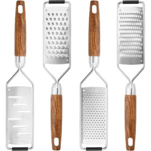 LMETJMA Cheese Grater with Natural Wood Lemon Handle Stainless Steel Zester Grater Kitchen Citrus Zester Tool For Ginger JT259