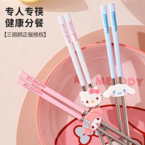 Sanrio Hellokitty Stainless Steel Anti-Moisture Chopsticks Melody Cinnamoroll Chopstick Holder Tableware High Grade Anti-Slip