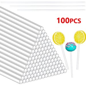 100Pcs Transparent Acrylic Lollipop Stick Reusable Candy Dessert Chocolate Bakeware Cupcake Toppers Sticks Home Kitchen Supplies