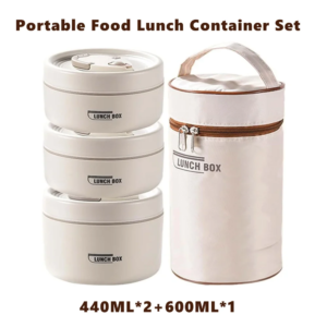 Portable Insulated Food Lunch Container Set with Thermal Lunch Box 3 Separate Stackable Lunch Container for Adult Kids