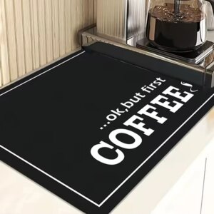 1pc black letter Coffee printed coffee machine mat modern minimalist style kitchen counter quick water absorption drying mat