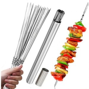 45pcs Stainless steel barbecue skewers food grade stainless steel skewers recyclable flat barbecue needles Kitchen Tools