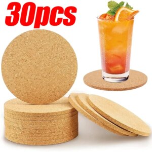 30/1PCS Cup Mat Natural Round Wooden Pads  Non-Slip Cork Coaster Tea Coffee Mug Drinks Holder for Table Decor DIY Tableware