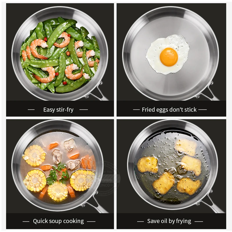 316 Stainless Steel Frying Pan 20cm Uncoated Wok Pan Non Stick Pots Household Cooking Pot Kitchen Cookware Steak Frying pan - Image 6
