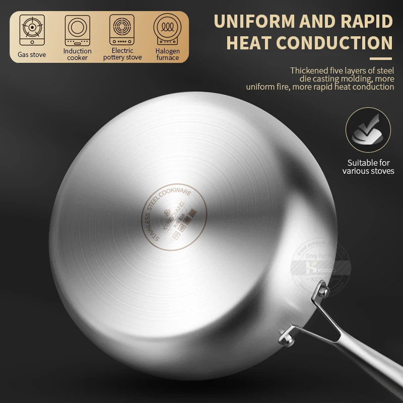 316 Stainless Steel Frying Pan 20cm Uncoated Wok Pan Non Stick Pots Household Cooking Pot Kitchen Cookware Steak Frying pan - Image 5