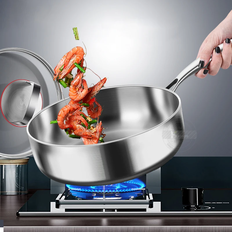 316 Stainless Steel Frying Pan 20cm Uncoated Wok Pan Non Stick Pots Household Cooking Pot Kitchen Cookware Steak Frying pan - Image 3