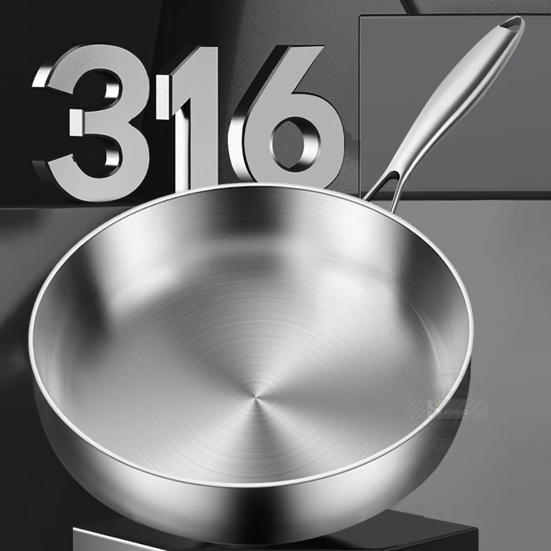 316 Stainless Steel Frying Pan 20cm Uncoated Wok Pan Non Stick Pots Household Cooking Pot Kitchen Cookware Steak Frying pan - Image 2