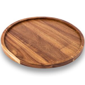 Acacia Wood Large Dinner Plate  Round Tea Tray Waterproof Solid Wood Plate  Wooden Saucer Dried Fruit Plate