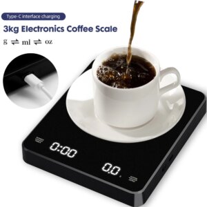 0.1g/3kg Digital Coffee Scale with Timer LED Screen Espresso USB Weighing High Precision Measures in Oz/ml/g Kitchen Scale