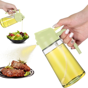 16oz/470ML Glass Oil Dispenser with Automatic Flip Lid  2in1 Kitchen Bottle,Cooking Sprayer,Leak-Proof Design,Oil Spray Bottle