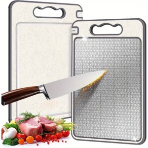 1pcs Stainless Steel Cutting Board Double Sided Chopping Board for Kitchen Scratch Resistant Anti-Slip Silicone Edges
