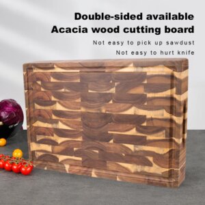 18 Inch Wooden Chopping Block Double-sided Using Acacia Wood End Grain Cutting Board With Juice Groove Eco-friendly Kitchen Tool