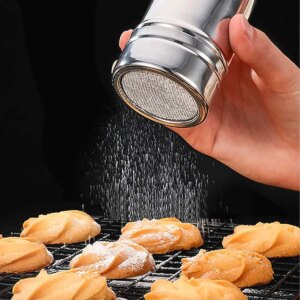 1pc-Silver stainless steel mesh tube type dusters dusting salt shaker spice jar Salt Sugar Pepper Shaker Box Cocoa Icing Powder