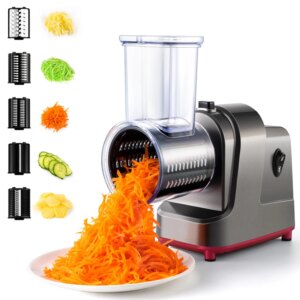 LMETJMA 250W 5 in 1 Electric Vegetable Slicer Shredder Automatic Salad Shooter Machine Cheese Grater Carrot Cabbage Cutter JT253