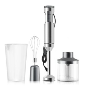 MIUI Hand Immersion Blender 1000W Powerful 4-in-1,Stainless Steel Stick Food Mixer,700ml Mixing Beaker,500ml Processor,Whisk
