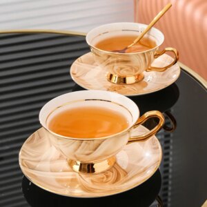 Exquisite Souvenir Bone China Coffee Cup Saucer Set Creative Water CupTea Cup European Style High-Value Tea Cup Tea Set Gift box