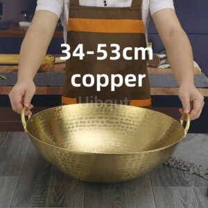 handmade pure copper frying pan copper wok round bottom pan copper brass healthy uncoated wok cookware cast iron cookware
