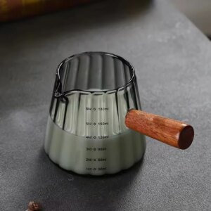180ML Wood Handle Glass Espresso Measuring Cup Coffee Extraction Cup with Scale High Temperature Resistance Milk Jug Measure Mug